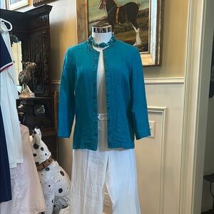 Vintage Alfred Dunner Sz 8 Teal Western Look Open Jacket GVC